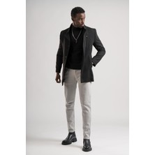 Akçaylar Slimfit Hakim Yaka Düğme Kapamalı Yan Cepli Astarlı Tek Yırtmaçlı Yünlü Kaşe Kaban