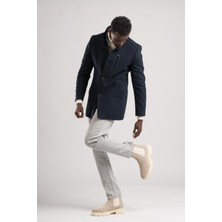 Akçaylar Slimfit Hakim Yaka Düğme Kapamalı Yan Cepli Astarlı Tek Yırtmaçlı Yünlü Kaşe Kaban