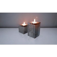 Autocraft Çelik Dekoratif Mumluk Gümüş Gri 2'li Set,mumluk,dekoratif Mumluk,tealight Mumluk,hediyelik Eşya