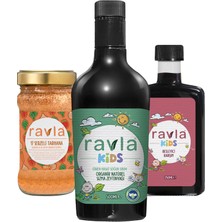 Ravla 3'lü Ürün - Kids Yüksek Polifenollü Organik Naturel Sızma Zeytinyağı 500ml / 17 Sebzeli Tarhana 200g / Kids Besleyici Karışım 250ml