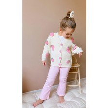 Miniğimin Cicileri Çilek Işleme Detaylı Triko Hırkalı  2 Li Takım