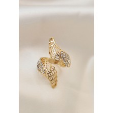Shopzum Ayarlamalı Gold Renk Metal Zirkon Taşlı Kanat Yüzük