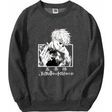 Kids Face Özel Tasarım Bisiklet Yaka Jujutsu Kaisen Baskılı Şardonlu Kışlık Japon Stil Erkek Çocuk Sweatshırt
