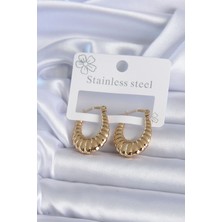 Shopzum 316L Çelik Gold Renk Işlemeli Halka Model Kadın Küpe