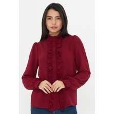 No48 Fırfır Detay Hakim Yaka Uzun Kol Gömlek