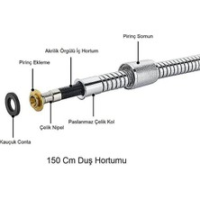 Plodna House Tazyikli ve Yüksek Basınçlı Antrasit Büyük Duş Başlığı ve İp Örgülü 150 cm Sağlam Hortum Duş Seti