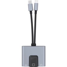 Foxyn FXN-31LT Type C Lightning To Ethernet 3.5 mm Ses Arayüzü Hızlı Şarj Çevirici Hub Adaptör Çevirici