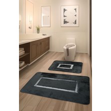 Feel Home Meram Kaymaz Taban, Yumuşacık, Emici 2'li Ultra Lüks Deri Detaylı Banyo Paspası Seti