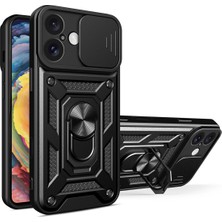 Nevarium iPhone 16 Uyumlu Kılıf Pars Lens Sürgülü Yüzüklü Standlı Korumalı Kılıf