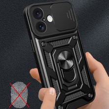 Nevarium iPhone 16 Uyumlu Kılıf Pars Lens Sürgülü Yüzüklü Standlı Korumalı Kılıf