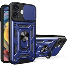 Nevarium iPhone 16 Uyumlu Kılıf Pars Lens Sürgülü Yüzüklü Standlı Korumalı Kılıf