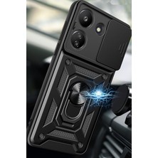 Nevarium Xiaomi Redmi 13C Uyumlu Kılıf Pars Lens Sürgülü Yüzüklü Standlı Korumalı Kılıf