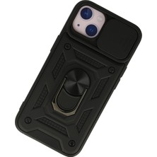 Nevarium iPhone 15 Uyumlu Kılıf Pars Lens Sürgülü Yüzüklü Standlı Korumalı Kılıf