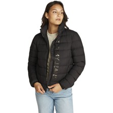 Kadın Baskılı Logo Şişme Mont - Siyah