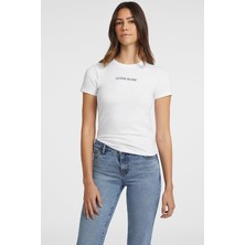 Kadın Gj Ss Cn Slim Logo Baskılı T-Shirt - Beyaz