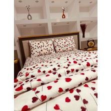 Bykutlay Home Collection Çift Kişilik Nevresim Takımı Ottoman Serisi Kırmızı Kalp Desenli