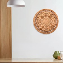 Ocean Point El Yapımı Doğal Rattan Yuvarlak Duvar Dekoru Bohem Tarz Dekoratif Duvar Süsü (30 x 30 cm ) Oceanpoint
