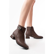 RM-502 Kahverengi Toka Aksesuarlı Topuklu Fermuarlı Günlük Kadın Bot