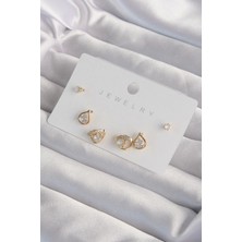 Çarşı Point Pirinç Gold Renk Zirkon Taşlı Damla Model Küpe Seti