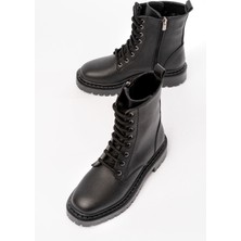  Siyah Luna Bağcıklı Fermuarlı Günlük Kadın Bot Bayan BOT1101-22