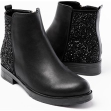 Siyah Taş Aksesuarlı Fermuarlı Günlük Kadın Bot Bayan BOT165-212