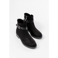 Siyah Süet Toka Aksesuarlı Fermuarlı Günlük Kadın Bot Bayan BOT165-204