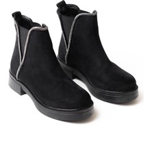 Siyah Süet Taş Aksesuarlı Lastikli Günlük Kadın Bot Bayan BOT02-02 S