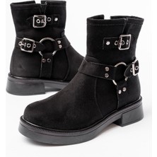 Siyah Süet Toka Aksesuarlı Fermuarlı Günlük Kadın Bot Bayan BOT41306