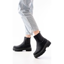 Siyah Zümrüt Düz Topuklu Lastikli Günlük Kadın Bot Bayan BOT749-200