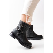 Siyah Toka Aksesuarlı Fermuarlı Günlük Kadın Bot Bayan BOT41306