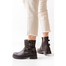 Kahverengi Toka Aksesuarlı Fermuarlı Günlük Kadın Bot Bayan BOT41306