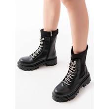 Arda Siyah Düz Topuklu Bağcıklı Fermuarlı Günlük Kadın Bot Bayan BOT868-200