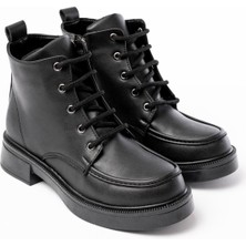 Siyah Bağcıklı Fermuarlı Günlük Kadın Bot Bayan BOT36923