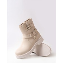 Bej Toka Aksesuarlı Fermuarlı Günlük Kadın Bot Bayan BOT41306