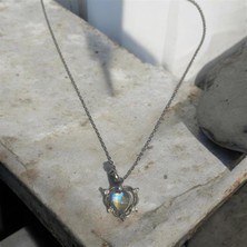 İTHAL Çelik Silver Opal Taşlı Kalpli Kolye
