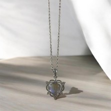İTHAL Çelik Silver Opal Taşlı Kalpli Kolye