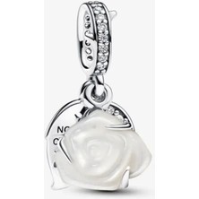 Hector Co Jewellery Açan Beyaz Gül Çift Sallantılı Charm