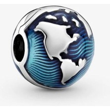 Hector Co Jewellery Mavi Dünya Klips Charm 925 Ayar Gümüş
