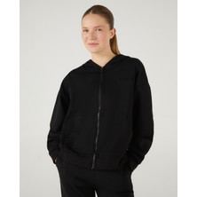 Skechers Kadın Kapüşonlu Düz Desenli W Essential Full Zip Sweatshirt Siyah Sezonluk L Beden