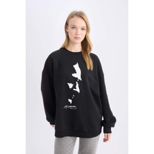 DeFacto Oversize Geniş Kalıp Bisiklet Yaka Atatürk Baskılı Sweatshirt E5445AX24WN