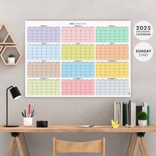 Bi'aldım Amerikan Standardı 2025 Yıllık Planlayıcı Duvar Takvimi, Rengarenk, United States Calendar, Colourful Pastel, Horizontal Wall Calendar