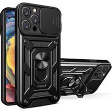 Nevarium iPhone 16 Pro Max ile Uyumlu Kılıf Pars Lens Sürgülü Yüzüklü Standlı Korumalı Kılıf