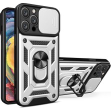 Nevarium iPhone 16 Pro Max ile Uyumlu Kılıf Pars Lens Sürgülü Yüzüklü Standlı Korumalı Kılıf