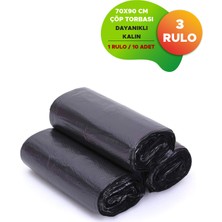 Moypak Battal Boy Siyah Çöp Torbası Endüstriyel Kalın Dayanıklı 70 x 90 Çöp Poşeti 3 Rulo 30 Adet