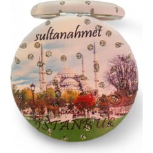 Nice And Bonita Cep Çanta Makyaj Aynası - İstanbul Desenli Temalı Ayna - Çift Taraflı - Büyüteçli - Yuvarlak 7 cm