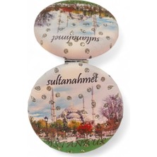 Nice And Bonita Cep Çanta Makyaj Aynası - İstanbul Desenli Temalı Ayna - Çift Taraflı - Büyüteçli - Yuvarlak 7 cm