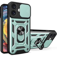 Nevarium iPhone 16 ile Uyumlu Kılıf Pars Lens Sürgülü Yüzüklü Standlı Korumalı Kılıf