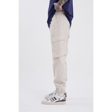 Erkek Kargo Cepli Jogger Ekru Jean