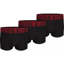 Calvin Klein 3'lü Siyah Boxer 000NB3608A Trunk Erkekler İçin Kırmızı Desenli Rahat Kumaş