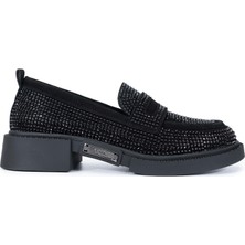 Tamer Tanca Kadın  Deri Siyah Süet Loafer Ayakkabı 1061 2301-1 Bn Ayk SK24-25 Sıyah Suet/tas